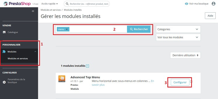 acces configuration advanced top menu