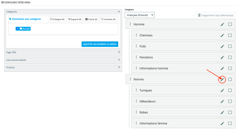 modification menu femme