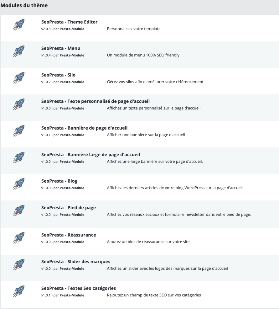 Modules Thème